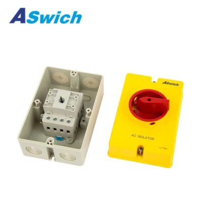 Aswich 20A 4 pôles 690V 3 phases boîte jaune rotative isolateur ca pour système énergétique de batterie solaire photovoltaïque